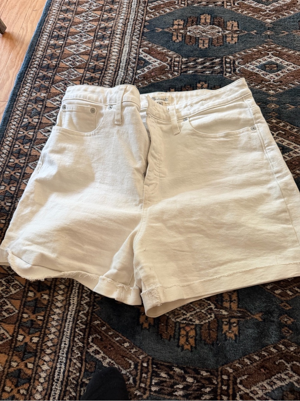 Madewell White High-Rise Denim Shorts with Raw Edge